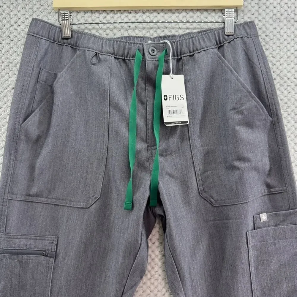 FIGS Pants Men L Gray Cairo Cargo Scrub Elastic Waist Technical Collection New
